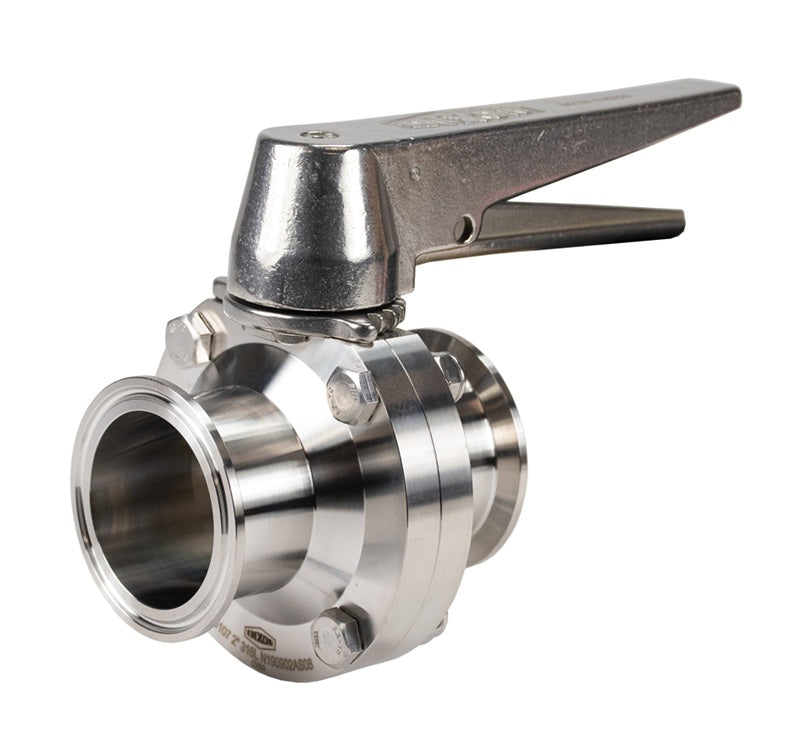 B5107V100CC-C Dixon Valve 1" 316L Stainless Steel Sanitary Clamp End Butterfly Valve - Trigger Handle - FKM Seats