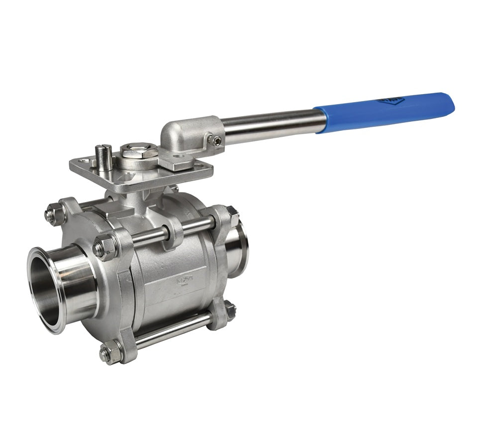 BV2CC-250CC-A Dixon Valve 2-1/2" Two-Way Encapsulated Sanitary 3 Piece Clamp End Ball Valve - Stainless Steel - Standard Handle - Seat: 25% Carbon Reinforced PTFE
