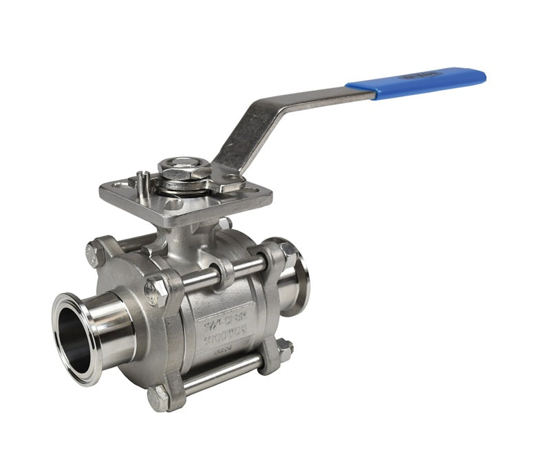 BV2CC-200CC-A Dixon Valve 2" Two-Way Encapsulated Sanitary 3 Piece Clamp End Ball Valve - Stainless Steel - Standard Handle - Seat: 25% Carbon Reinforced PTFE