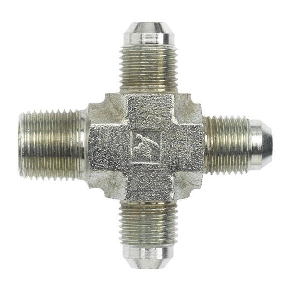 2651-06-04-06-06-FG by Brennan Inc. | -06 Male JIC x -04 Male Pipe x -06 Male JIC x -06 Male JIC | Cross | Forged Steel