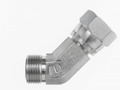 FS6502-06-06-FG by Brennan Inc. | -06 Male Face Seal x -06 Female Face Seal Swivel | 45° Elbow | Forged Steel