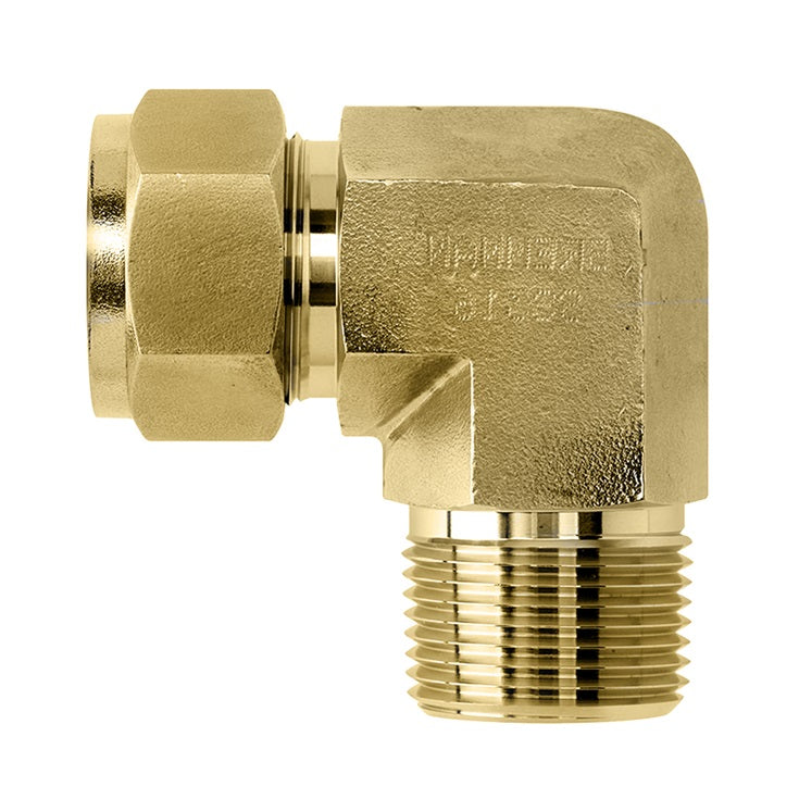 N2501-04-02-B by Brennan Inc. | -04 Instrumentation Fitting x -02 Male NPT | 90° Elbow | Brass