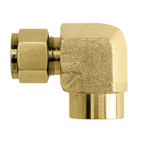 N2502-06-04-B by Brennan Inc. | -06 Instrumentation Fitting x -04 Female NPT | 90° Elbow | Brass