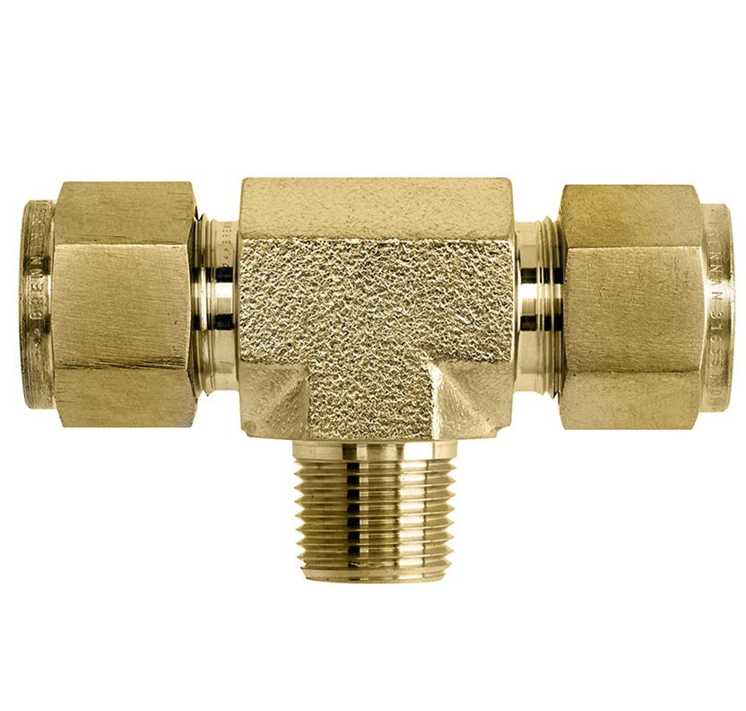 N2601-02-02-02-B by Brennan Inc. | -02 Instrumentation Fitting x -02 Instrumentation Fitting x -02 Male NPT | Tee | Brass