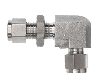 N2701-LN-08-08-SS by Brennan Inc. | -08 Instrumentation Fitting x -08 Instrumentation Fitting Bulkhead Union | 90° Elbow | Stainless Steel