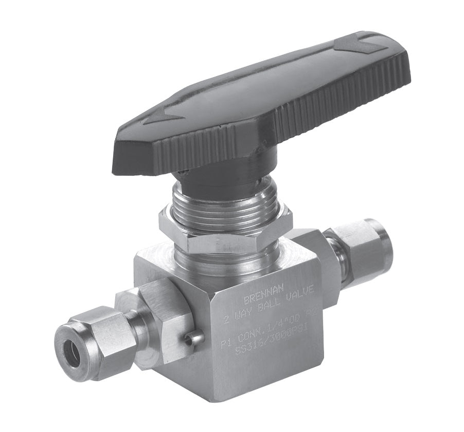 NVB-1005-B by Brennan Inc. | 2-Way Ball Valve | -04 Instrumentation Fitting x -04 Instrumentation Fitting | Straight | Brass