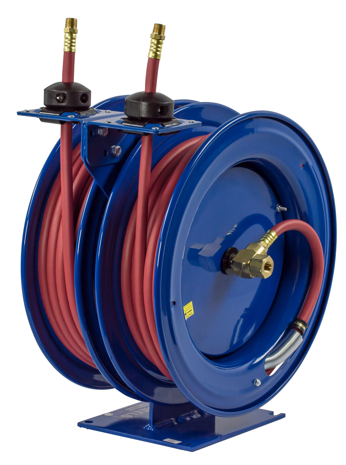 C-LP-350-350 by Coxreels | C Series | 300 PSI Dual Hose Spring Driven Hose Reel for Air & Water | 3/8" Hose ID, 3/8" FNPT Inlet x 3/8" MNPT Hose End | Steel | 50ft PVC Hose Included