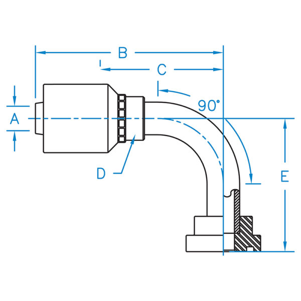 C6190-08-12-K2 by Kurt Hydraulic | K2 Series | 1/2" Hose Barb x 3/4" Code 61 Flange | 90° Elbow | Carbon Steel