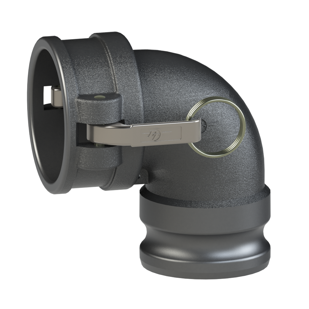 70504140 (40CAL) by PT-Coupling | Cam & Groove Coupler | Type CAL | 90° Elbow | 4" Coupler x 4" Adapter | Hard Coat Aluminum/HBS | Buna-N Seal