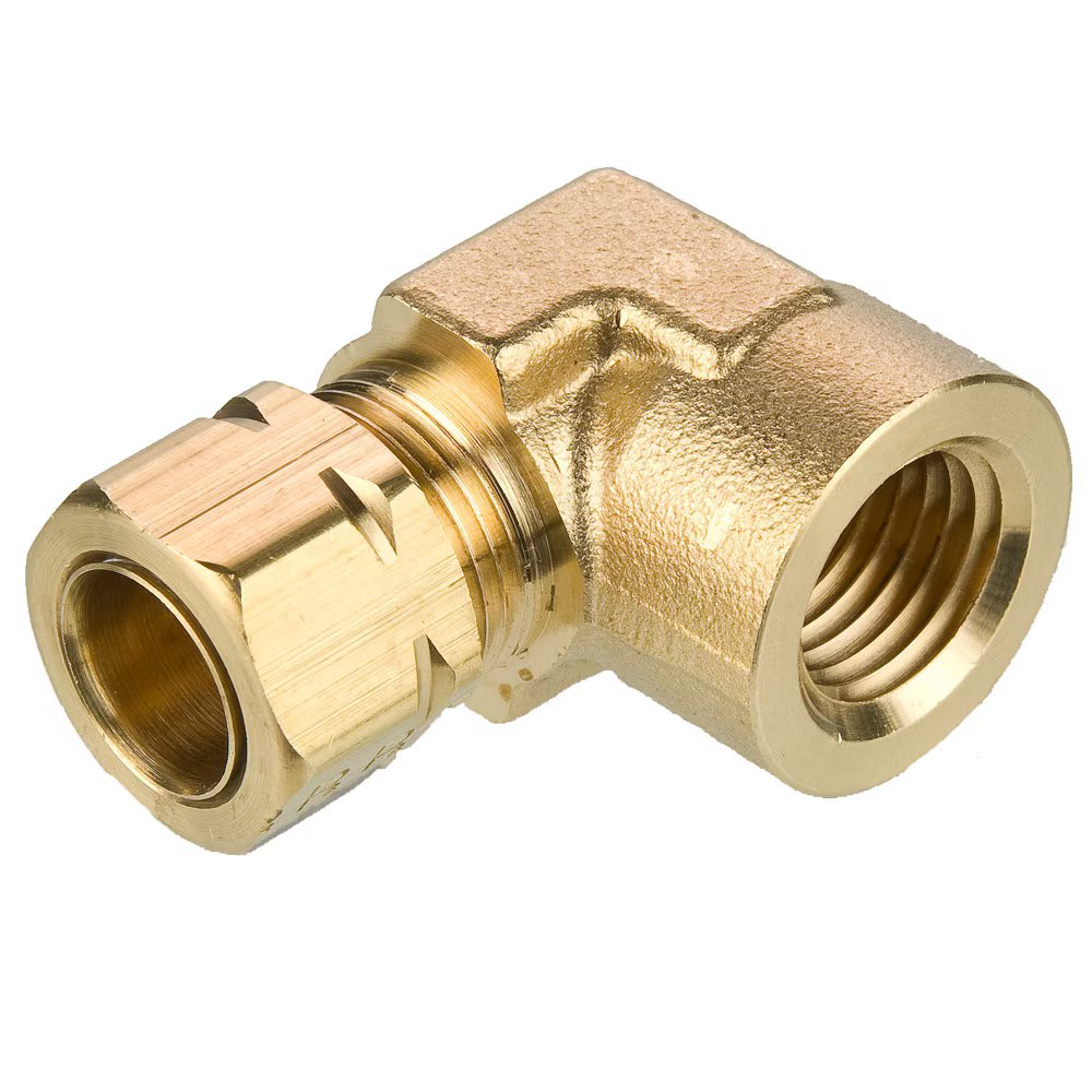 170CA-8-6 by Parker | Compress-Align® Fittings | 1/2" Tube Size x 3/8" Female Pipe Thread x 11/16" Thread | 90° Elbow | Brass | Pack of 10