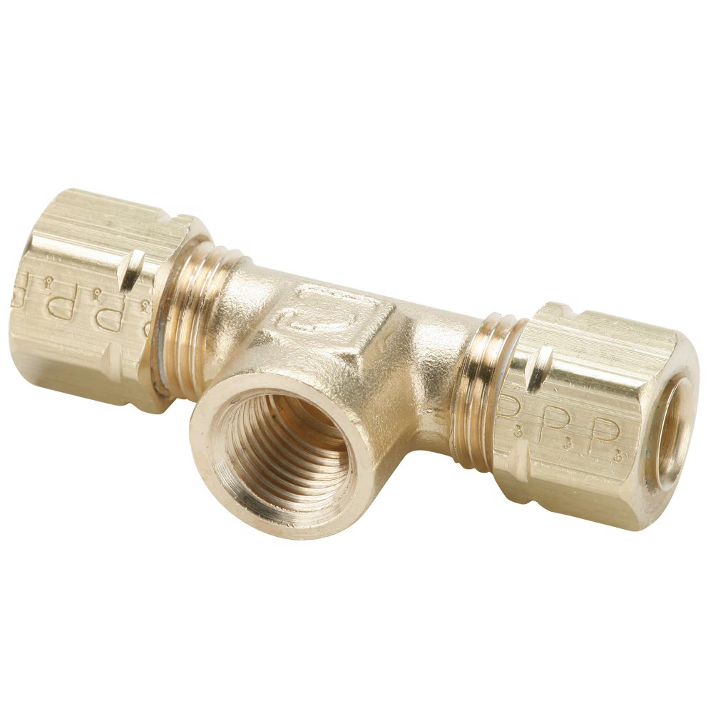 177CA-4-2 by Parker | Compress-Align® Fittings | 1/4" Tube Size x 1/8" Female Pipe Thread x 7/16" Thread | 1.72" Length | Tee | Brass | Pack of 10