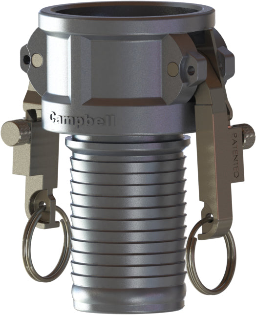 CL-AL-200C by Campbell Fittings | Cobra Cam & Groove Coupling | Type C (with ferrule interlock & Locking Handles) | 2" Female Coupler x 2" Hose Shank | Aluminum