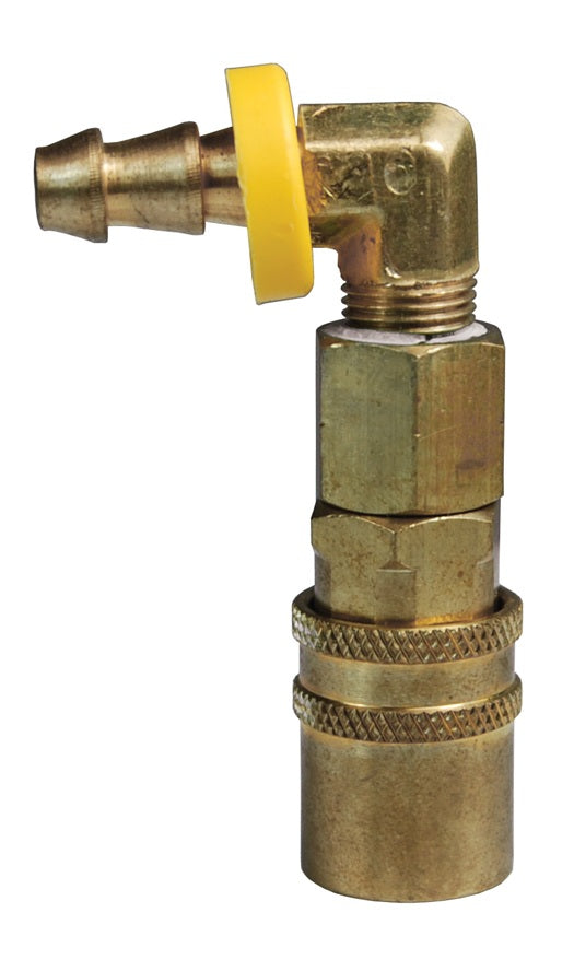 3CM9B3-B by Dixon Valve | Hydraulic Quick Disconnect Coupling | CM-Series | Push-Loc Hose Barb | 90° Elbow | 3/8" Hose ID x 3/8" Industrial Mold Interchange | Socket | Valved | Silicone Seal | Brass