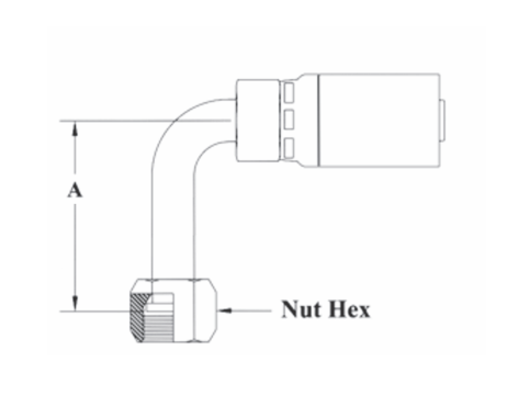 CS33-4X4 by Couplamatic | VARI-CRIMP Coupling | 1/4" Hose ID x 9/16x18 Thread O-Ring Face Seal | ORF Female Swivel Long Drop | 90° Elbow | Trivalent Zinc Plating | Replaces: 4A64V