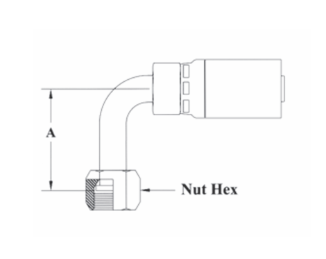 CS34-4X6 by Couplamatic | VARI-CRIMP Coupling | 1/4" Hose ID x 11/16x16 Thread O-Ring Face Seal | ORF Female Swivel Medium Drop | 90° Elbow | Trivalent Zinc Plating | Replaces: 4J36V