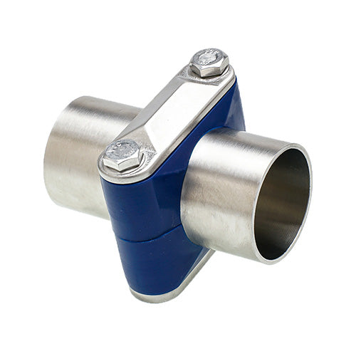 WM-200P-304ZPG by ACL Hygienic | Zero Puddle Silicone Weld Mount w/ Guided Loose Fit | 2" Pipe Size | Blue | 304 Stainless Steel