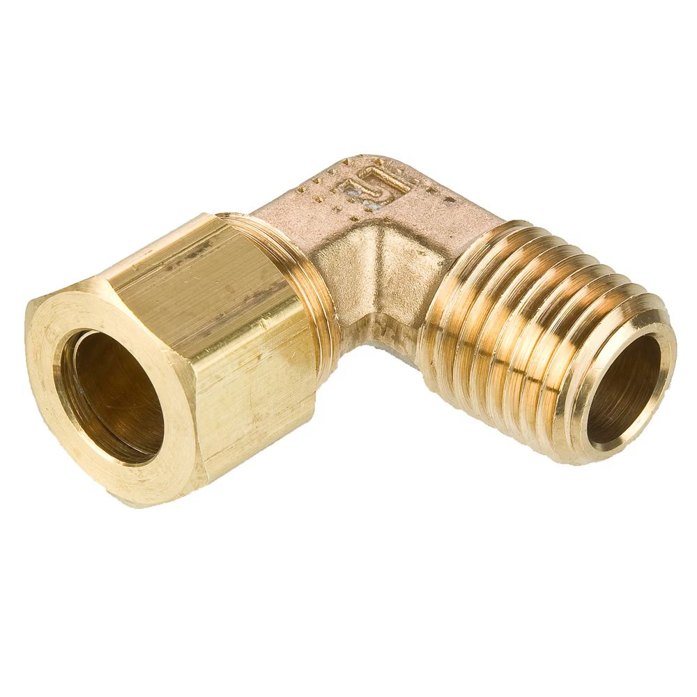 169C-5-2 by Parker | Compression Fitting | 5/16 Tube Size x 1/8" Male Pipe Thread x 1/2" Thread | 90° Elbow | Brass | Pack of 10