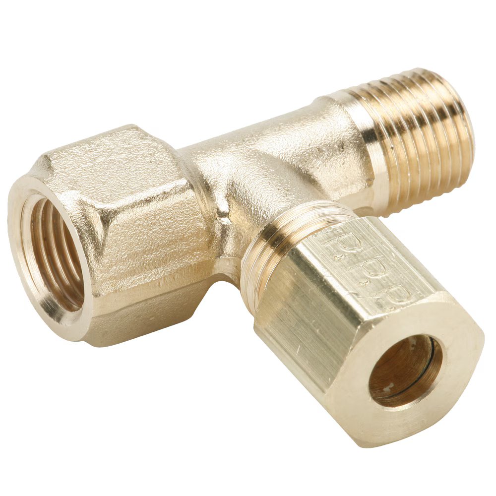 176C-4-2 by Parker | Compression Fitting | 1/4" Tube Size x 1/8" Male Pipe Thread x 7/16" Thread | 1.41" Length | Tee | Brass | Pack of 10
