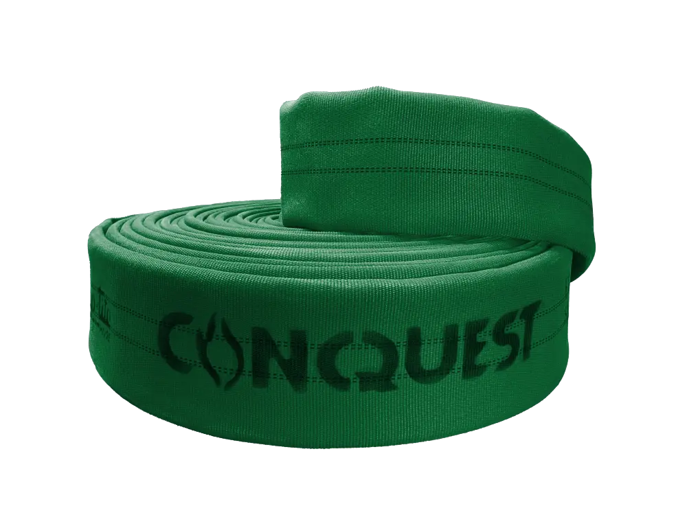 FC60x100G60S by Snap-Tite | CONQUEST Series | Double Jacket Polyester Fire Hose Assembly with Polyurethane Thru-the-Weave | 6" Hose I.D. with 6" Storzs | 300 PSI | Green Dura-Cote | 100ft Length
