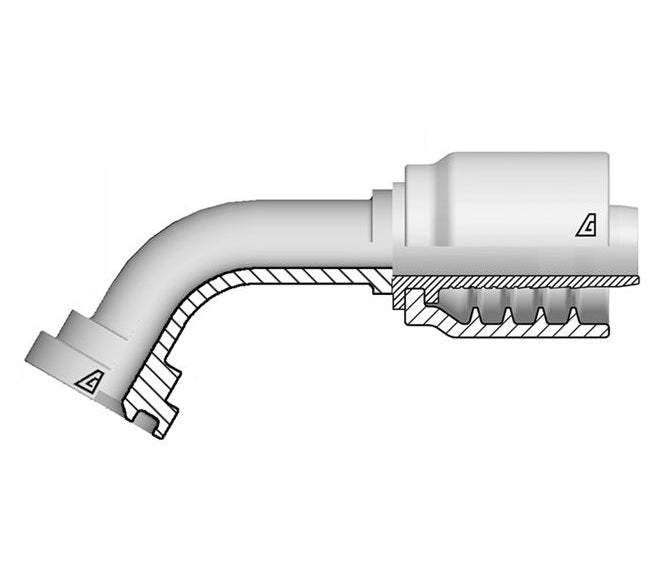 D-2424-C616 Alfagomma by Kuriyama | D Series | One-Piece AlfaCrimp Hydraulic Hose Fitting | SAE J518 | 60° Elbow | -24 Hose ID x -12 Code 61 O-Ring Flange | Steel