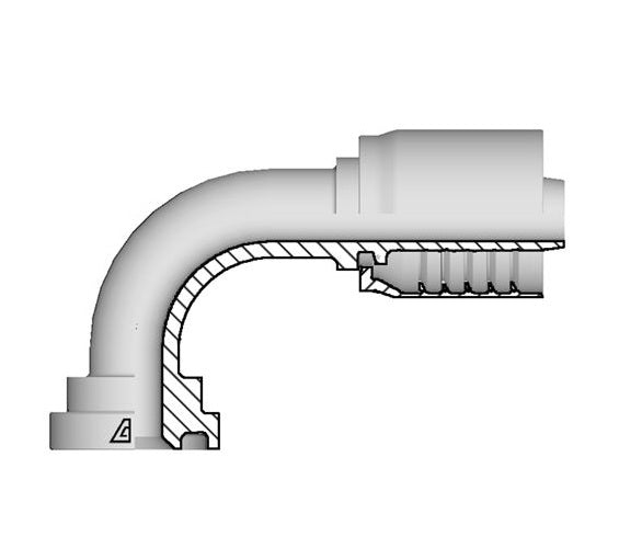 D-1216-C619 Alfagomma by Kuriyama | D Series | One-Piece AlfaCrimp Hydraulic Hose Fitting | SAE J518 | 90° Elbow | -12 Hose ID x -16 Code 61 O-Ring Flange | Steel