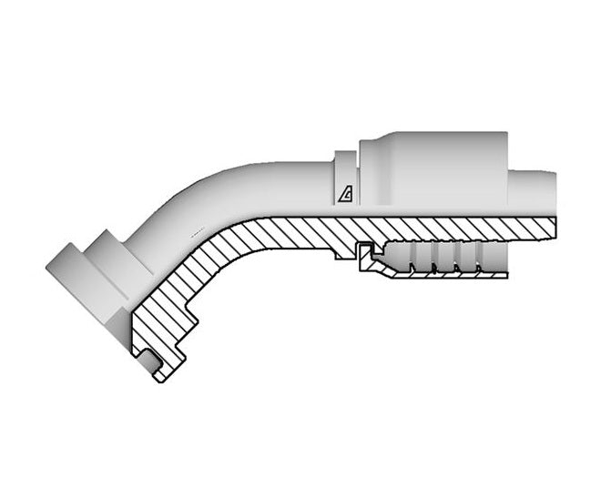 D-2432-C624 Alfagomma by Kuriyama | D Series | One-Piece AlfaCrimp Hydraulic Hose Fitting | SAE J518 | 45° Elbow | -24 Hose ID x -32 Code 62 O-Ring Flange | Steel