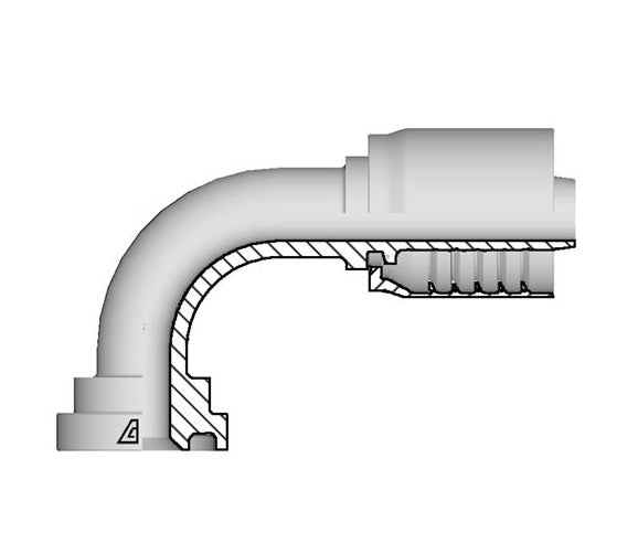 D-2424-C629 Alfagomma by Kuriyama | D Series | One-Piece AlfaCrimp Hydraulic Hose Fitting | SAE J518 | 90° Elbow | -24 Hose ID x -24 Code 62 O-Ring Flange | Steel