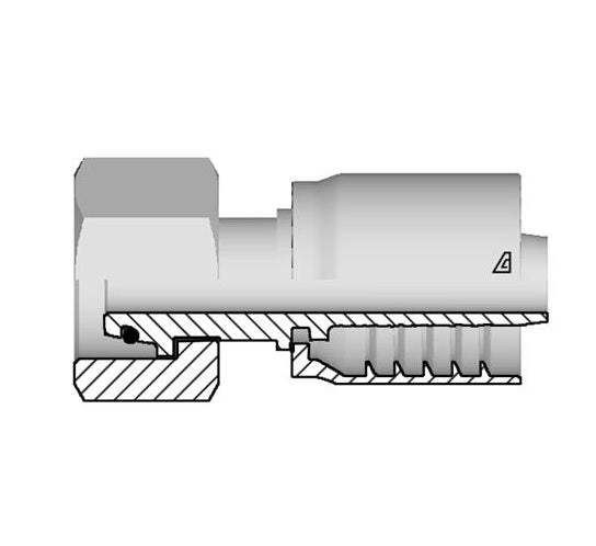 D-1642-FMOH Alfagomma by Kuriyama | D Series | One-Piece AlfaCrimp Hydraulic Hose Fitting | DIN 3865 Heavy | -16 Hose ID x M42 Female Metric Swivel O-Ring 24° Seat | Steel