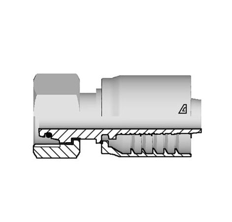 D-0618-FMOL Alfagomma by Kuriyama | D Series | One-Piece AlfaCrimp Hydraulic Hose Fitting | DIN 3865 Light | -06 Hose ID x M18 Female Metric Swivel O-Ring 24° Seat | Steel