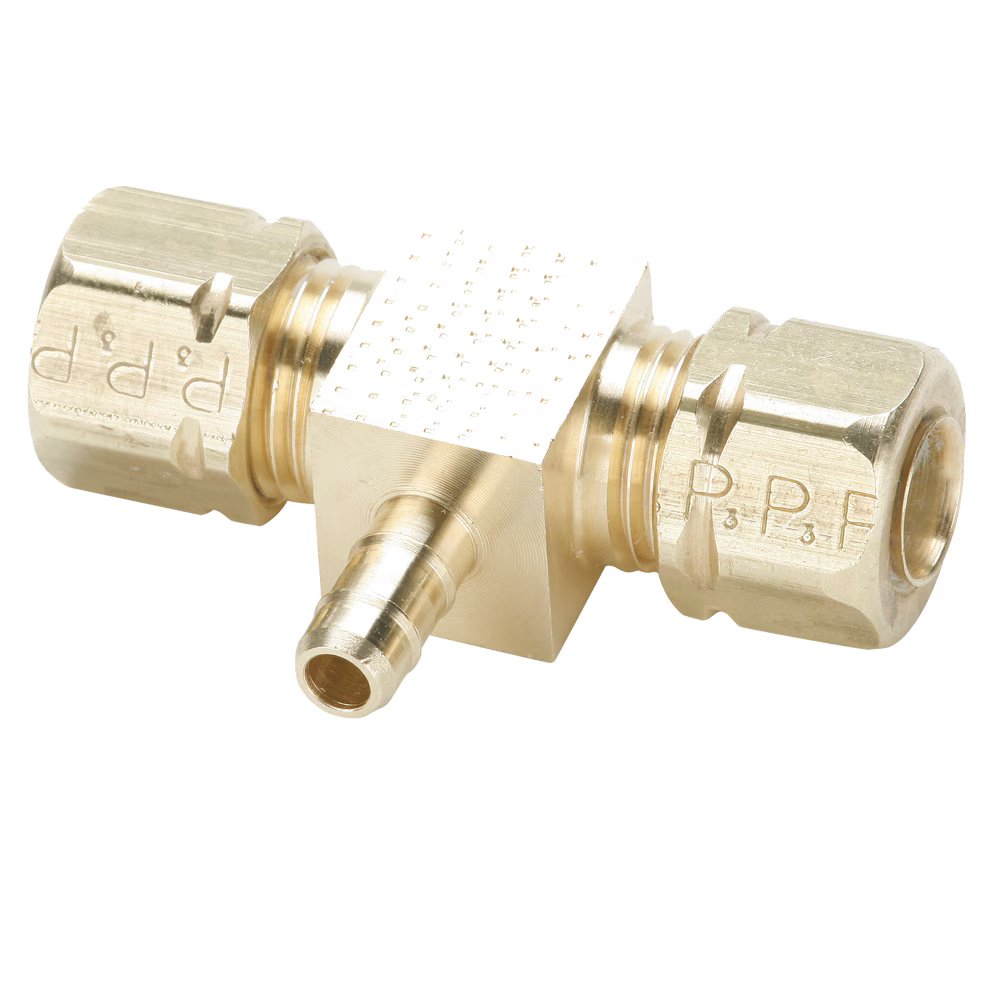 233-4-4-4 by Parker | Dubl-Barb® Fittings | 1/4" Tube Compression x 1/4" Tube Compression x 1/4" Hose Barb | 1.46" Length | Tee | Brass | Pack of 10