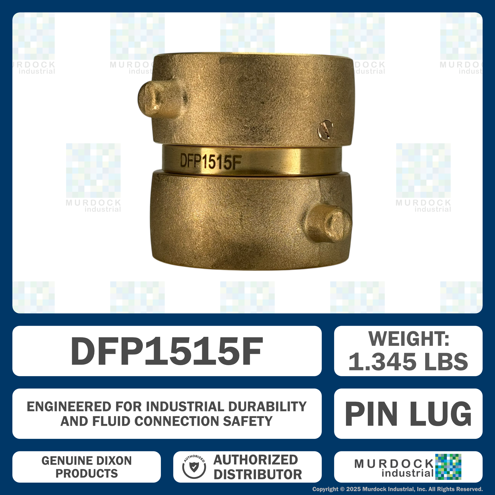 DFP1515F Dixon Cast Brass Double Female Swivel - Pin Lug - 1-1/2" Female NST(NH) Swivel x 1-1/2" Female NST(NH) Swivel