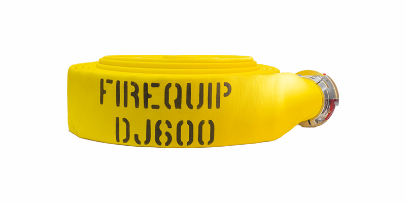 DJ50x25Y50S by Snap-Tite | DJ600 Series | Double Jacket Polyester Fire Hose Assembly with EPDM Liner | 5" Hose I.D. with 5" Storzs | 300 PSI | Yellow | 25ft Length