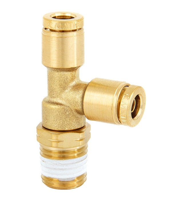 DOT-BRMBTS-0406 Kuri-Tec ENDURE™ by Kuriyama | DOT-BRMBTS Series | DOT Air Brake Push-to-Connect Swivel Fitting | Tee | 1/4" Tube OD x 3/8" Male NPTF Branch | Brass