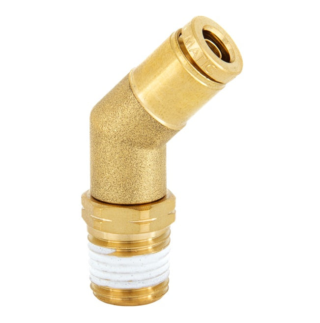 DOT-BRME45S-0404 Kuri-Tec ENDURE™ by Kuriyama | DOT-BRME45S Series | DOT Air Brake Push-to-Connect Swivel Fitting | 45° Elbow | 1/4" Tube OD x 1/4" Male NPTF | Brass