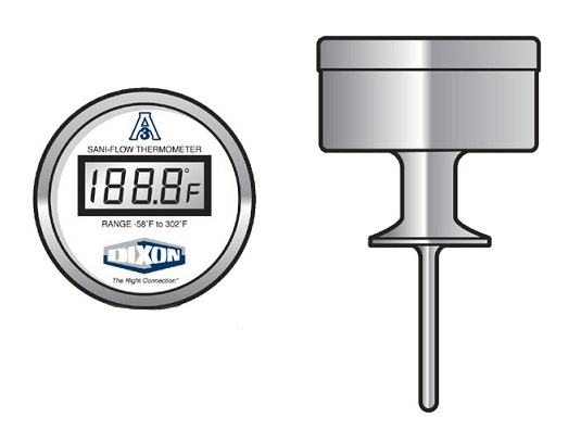 DT-075U-BK-DF-1 Dixon Valve Sani-Flow Sanitary Digital Thermometer - 3/4" Clamp - Back Mount - Fahrenheit (°F) Display - 1 Second Update Interval