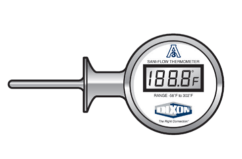 DT-3U-LF-DF-1 Dixon Valve Sani-Flow Sanitary Digital Thermometer - 3" Clamp - Left Side Mount - Fahrenheit (°F) Display - 1 Second Update Interval
