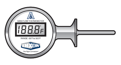 DT-15U-RT-DC-1 Dixon Valve Sani-Flow Sanitary Digital Thermometer - 1-1/2" Clamp - Right Side Mount - Celsius (°C) Display - 1 Second Update Interval