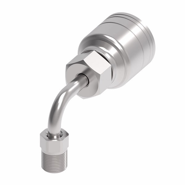 1AA3MFB4 Aeroquip by Danfoss | 1 & 2 Wire TTC Male SAE Inverted Flare Swivel 90° Elbow (MFB) Crimp Fitting | -03 Male SAE Inverted Flare Swivel x -04 Hose Barb | Steel