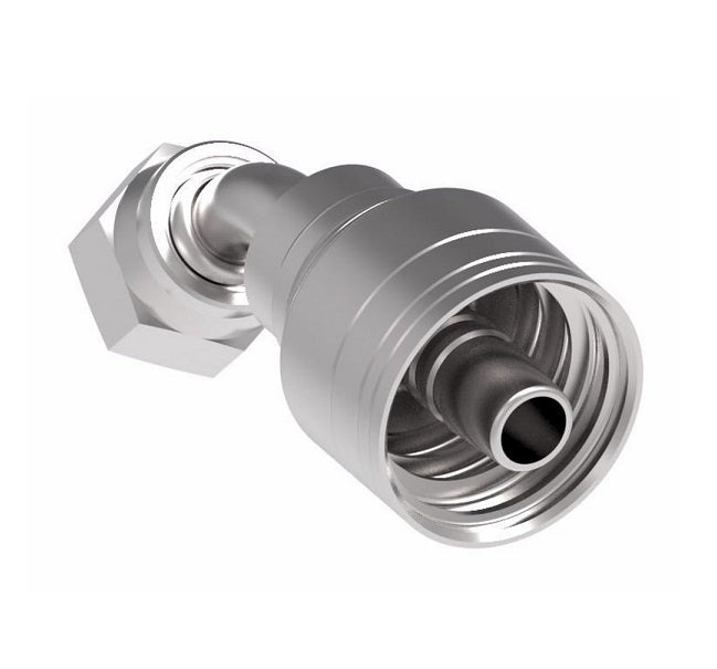 1A20FRA20 Aeroquip by Danfoss | Female ORS Swivel 45° Elbow (FRA) Crimp Fitting | -20 Female O-Ring Face Seal Swivel x -20 Hose Barb | Steel