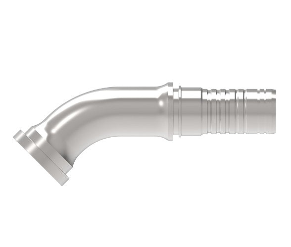 1W20FHA20 Aeroquip by Danfoss | SAE Code 62 Flange Nipple for Four & Six Spiral Hose | 45° Elbow | -20 SAE Code 62 Flange x -20 Hose Barb | Steel