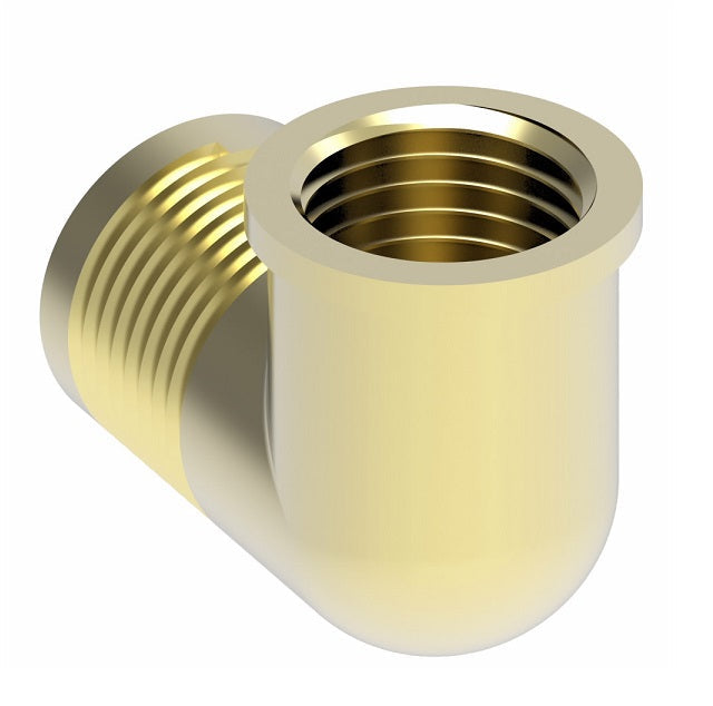 2002-12-12B Aeroquip by Danfoss | Internal Pipe/45° Flare 90° Elbow Adapter | -12 Female NPTF x -12 Male SAE 45° Flare | Brass