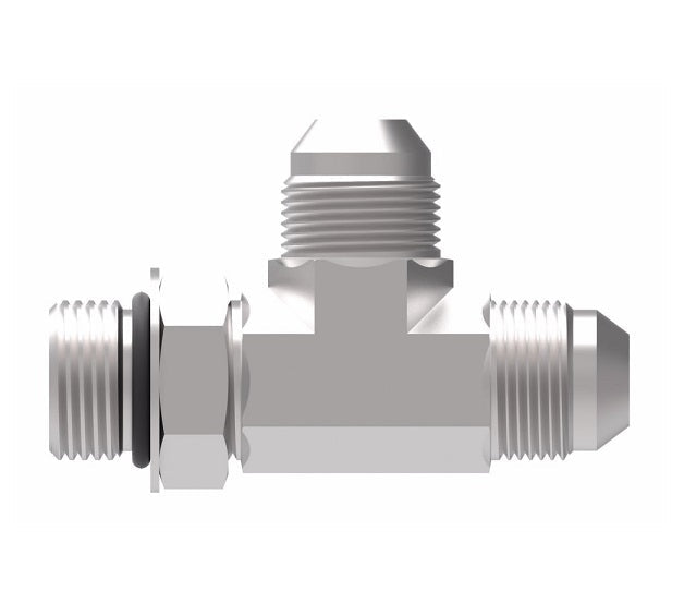 203005-16-16S Aeroquip by Danfoss | SAE ORB (adj.) Run/37° JIC Flare Tee Adapter | -16 Male SAE O-Ring Boss x -16 Male 37° JIC Flare x -16 Male 37° JIC Flare | Steel