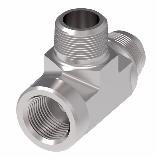 203006-4-6S Aeroquip by Danfoss | External Pipe Branch/Internal Pipe/37° JIC Flare Tee Adapter | -04 Male NPTF x -04 Female NPTF x -06 SAE 37° Male Flare | Steel