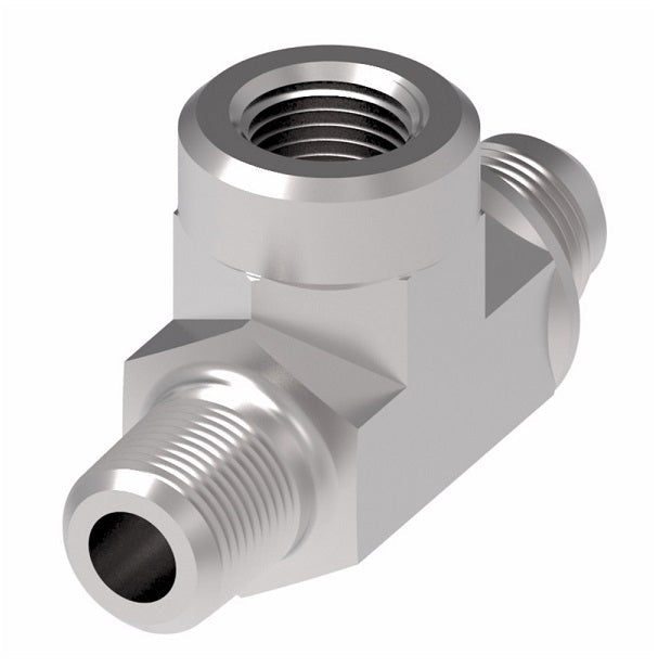 203103-6-8S Aeroquip by Danfoss | External Pipe/37° JIC Flare/Internal Pipe Branch Tee Adapter | -06 Male NPTF x -08 Male 37° JIC Flare x -06 Female NPTF | Steel