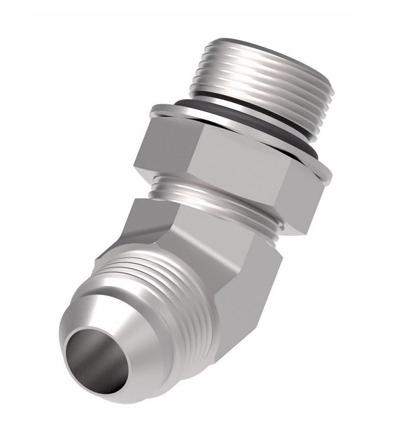 2061-4-4S Aeroquip by Danfoss | SAE ORB (adj.)/37° JIC Flare 45° Elbow Adapter | -04 Male SAE O-Ring Boss x -04 Male 37° JIC Flare | Steel