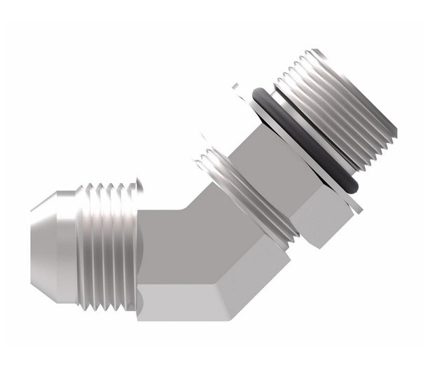 2061-16-20S Aeroquip by Danfoss | SAE ORB (adj.)/37° JIC Flare 45° Elbow Adapter | -16 Male SAE O-Ring Boss x -20 Male 37° JIC Flare | Steel