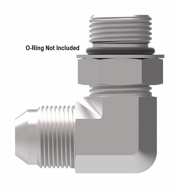 2062-1-6-8S Aeroquip by Danfoss | SAE ORB (adj.)/37° JIC Flare 90° Elbow Adapter (without O-Ring) | -06 Male SAE O-Ring Boss x -08 Male 37° JIC Flare | Steel