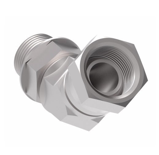 2067-6-8S Aeroquip by Danfoss | Internal Pipe NPSM Swivel/SAE ORB (Adj.) 45° Elbow Adapter | -06 Female NPSM x -08 Male SAE O-Ring Boss | Steel
