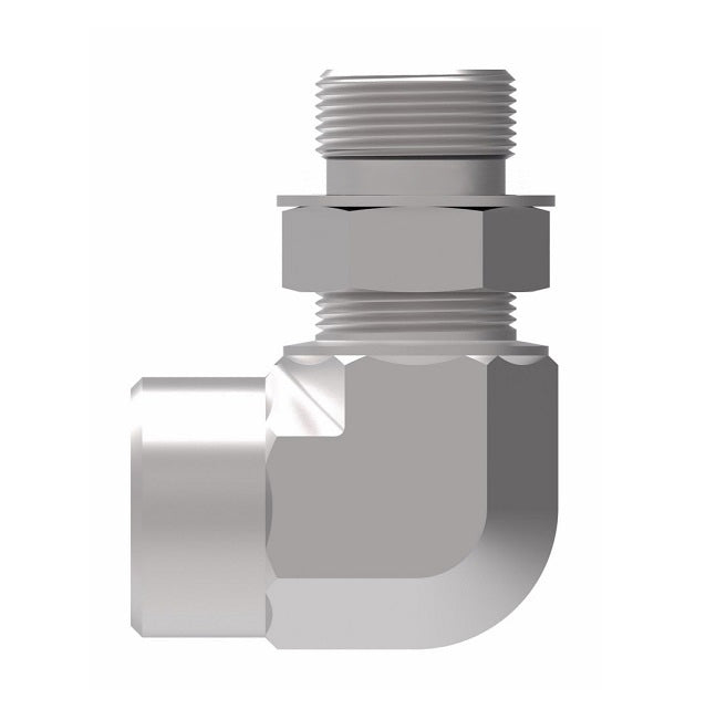 206801-1-8-8S Aeroquip by Danfoss | Internal Pipe/SAE ORB (Adj.) 90° Elbow Adapter (without O-Ring) | -08 Female NPTF x -08 Male SAE O-Ring Boss | Steel