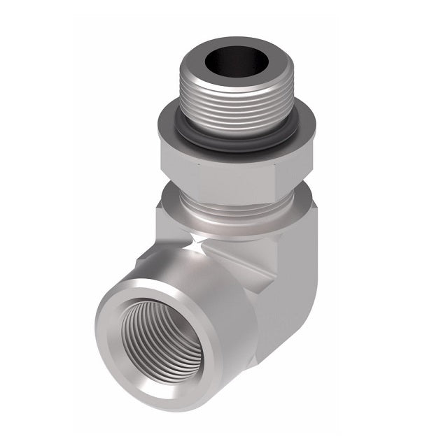 206801-12-12S Aeroquip by Danfoss | Internal Pipe/SAE ORB (Adj.) 90° Elbow Adapter | -12 Female NPTF x -12 Male SAE O-Ring Boss | Steel